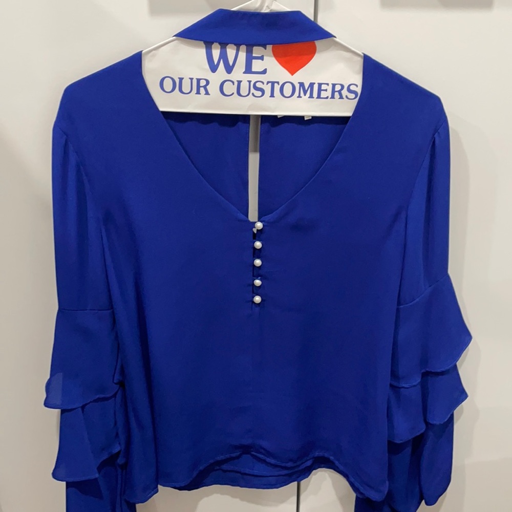 Royal blue bell sleeve blouse